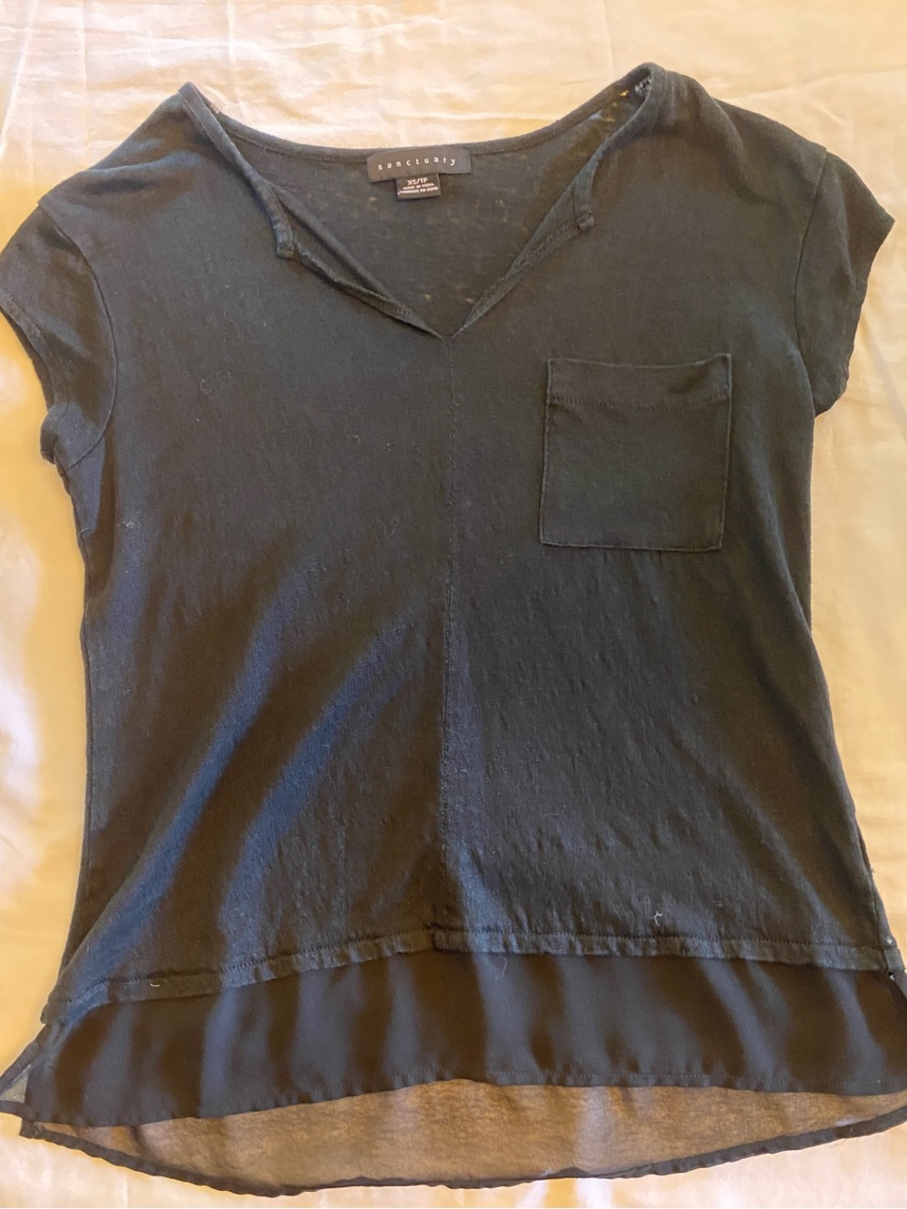 Sanctuary Raw Edge Short Sleeve V-Neck Tee